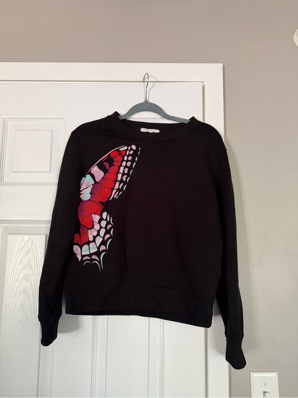 Maje Embroidered Butterfly Black Sweatshirt